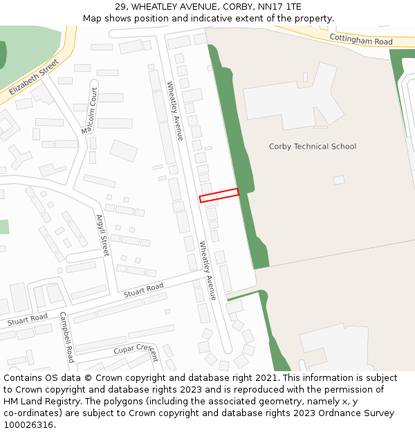 29, WHEATLEY AVENUE, CORBY, NN17 1TE: Location map and indicative extent of plot