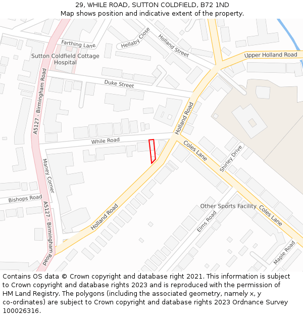 29, WHILE ROAD, SUTTON COLDFIELD, B72 1ND: Location map and indicative extent of plot