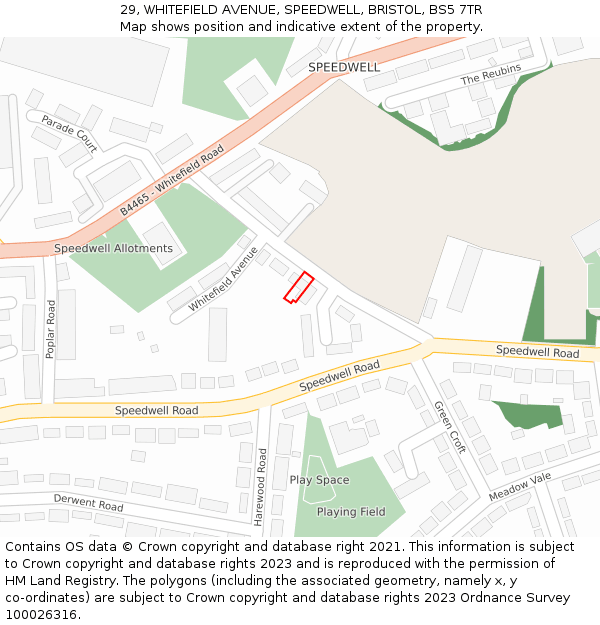 29, WHITEFIELD AVENUE, SPEEDWELL, BRISTOL, BS5 7TR: Location map and indicative extent of plot