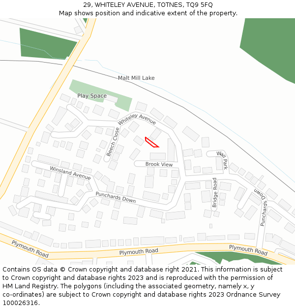 29, WHITELEY AVENUE, TOTNES, TQ9 5FQ: Location map and indicative extent of plot