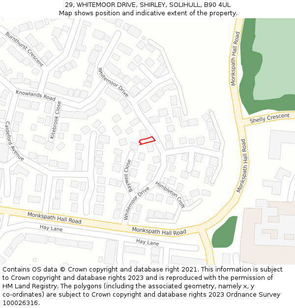 29, WHITEMOOR DRIVE, SHIRLEY, SOLIHULL, B90 4UL: Location map and indicative extent of plot