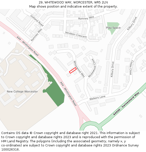 29, WHITEWOOD WAY, WORCESTER, WR5 2LN: Location map and indicative extent of plot