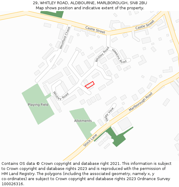 29, WHITLEY ROAD, ALDBOURNE, MARLBOROUGH, SN8 2BU: Location map and indicative extent of plot