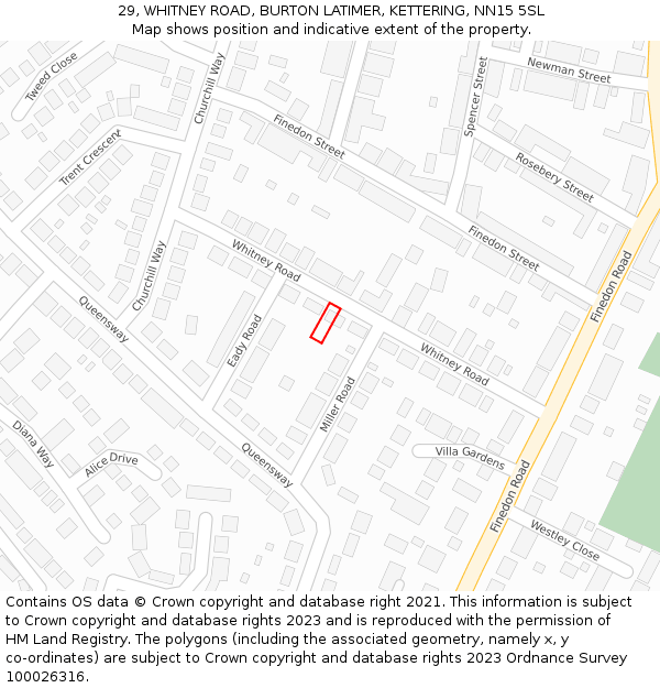 29, WHITNEY ROAD, BURTON LATIMER, KETTERING, NN15 5SL: Location map and indicative extent of plot