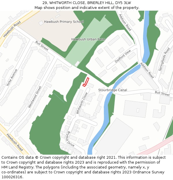 29, WHITWORTH CLOSE, BRIERLEY HILL, DY5 3LW: Location map and indicative extent of plot