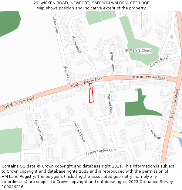 29, WICKEN ROAD, NEWPORT, SAFFRON WALDEN, CB11 3QF: Location map and indicative extent of plot