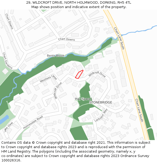 29, WILDCROFT DRIVE, NORTH HOLMWOOD, DORKING, RH5 4TL: Location map and indicative extent of plot