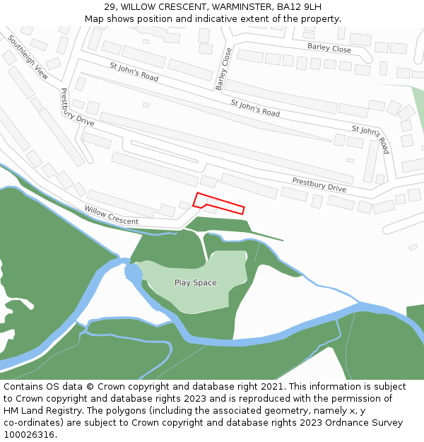 29, WILLOW CRESCENT, WARMINSTER, BA12 9LH: Location map and indicative extent of plot