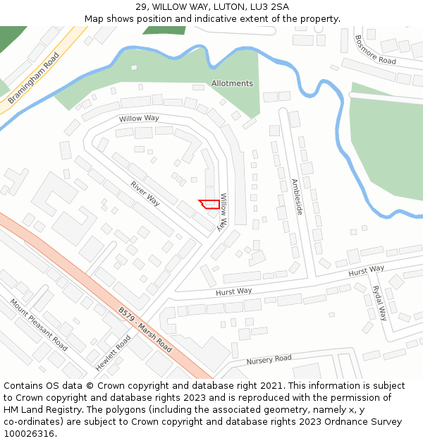 29, WILLOW WAY, LUTON, LU3 2SA: Location map and indicative extent of plot