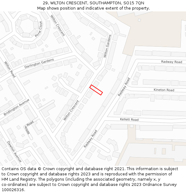 29, WILTON CRESCENT, SOUTHAMPTON, SO15 7QN: Location map and indicative extent of plot