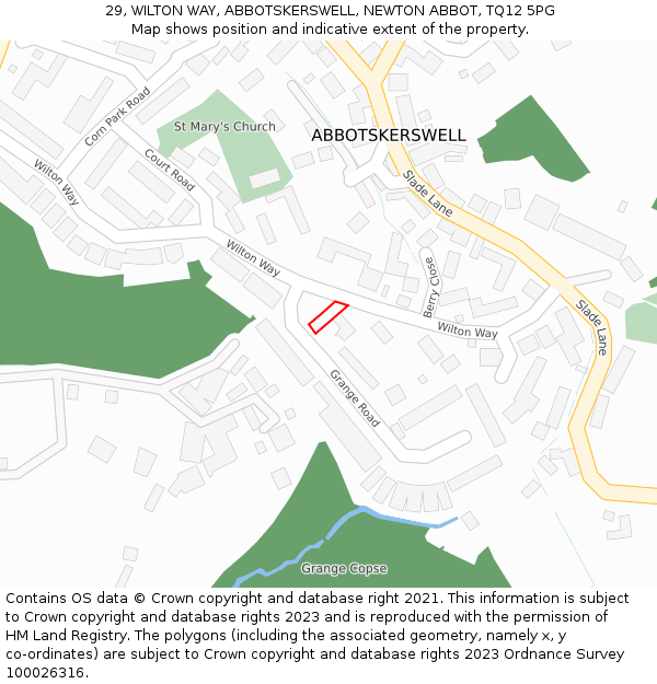 29, WILTON WAY, ABBOTSKERSWELL, NEWTON ABBOT, TQ12 5PG: Location map and indicative extent of plot