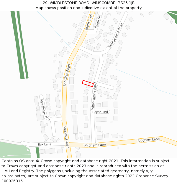 29, WIMBLESTONE ROAD, WINSCOMBE, BS25 1JR: Location map and indicative extent of plot