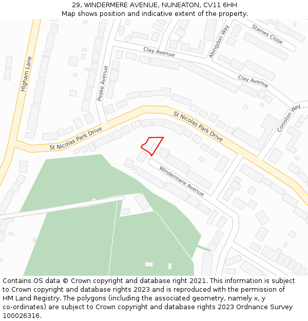29, WINDERMERE AVENUE, NUNEATON, CV11 6HH: Location map and indicative extent of plot