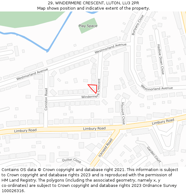 29, WINDERMERE CRESCENT, LUTON, LU3 2PR: Location map and indicative extent of plot