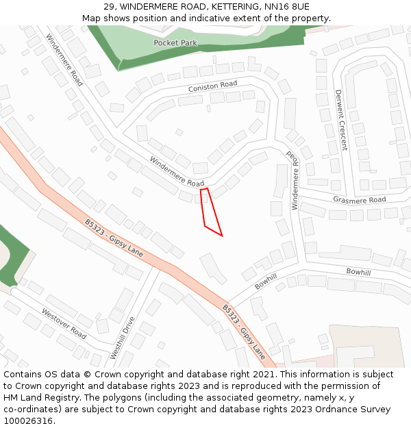 29, WINDERMERE ROAD, KETTERING, NN16 8UE: Location map and indicative extent of plot