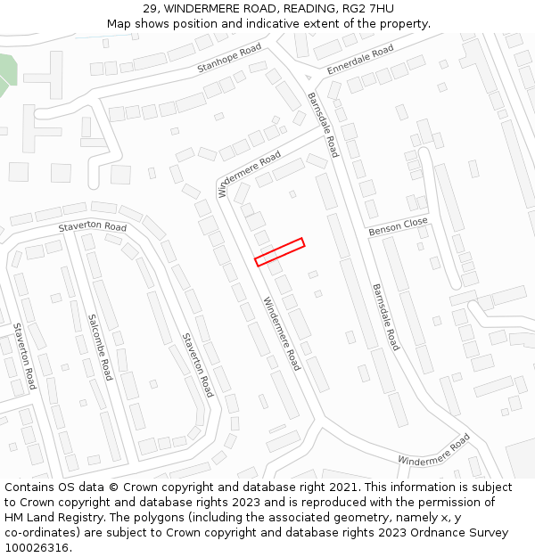 29, WINDERMERE ROAD, READING, RG2 7HU: Location map and indicative extent of plot