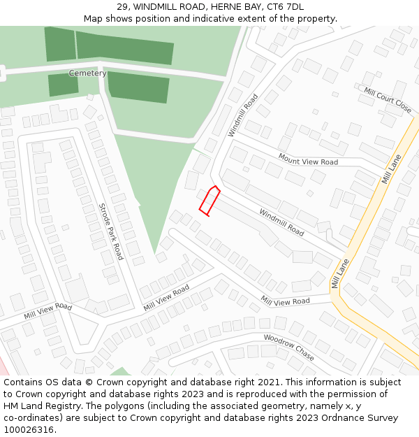 29, WINDMILL ROAD, HERNE BAY, CT6 7DL: Location map and indicative extent of plot