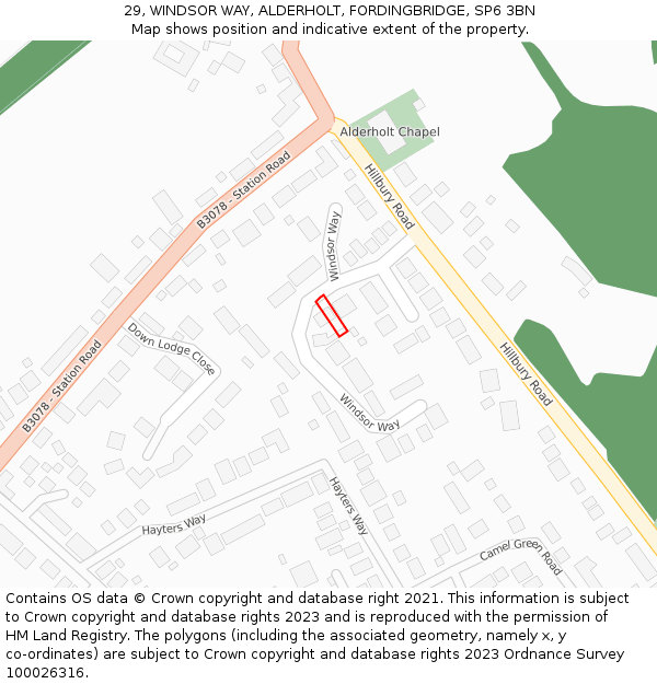 29, WINDSOR WAY, ALDERHOLT, FORDINGBRIDGE, SP6 3BN: Location map and indicative extent of plot