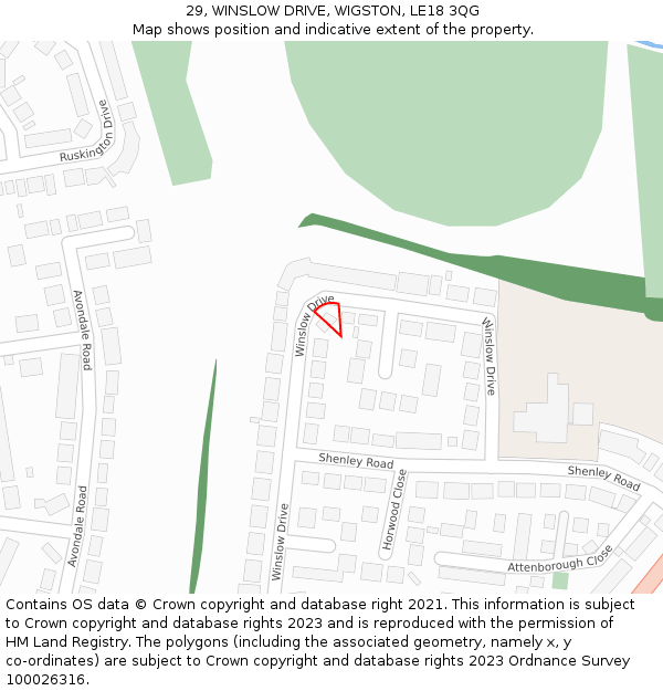 29, WINSLOW DRIVE, WIGSTON, LE18 3QG: Location map and indicative extent of plot