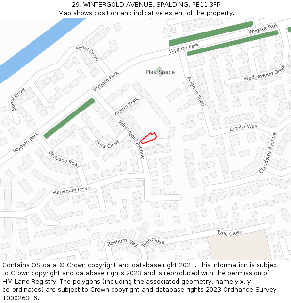 29, WINTERGOLD AVENUE, SPALDING, PE11 3FP: Location map and indicative extent of plot