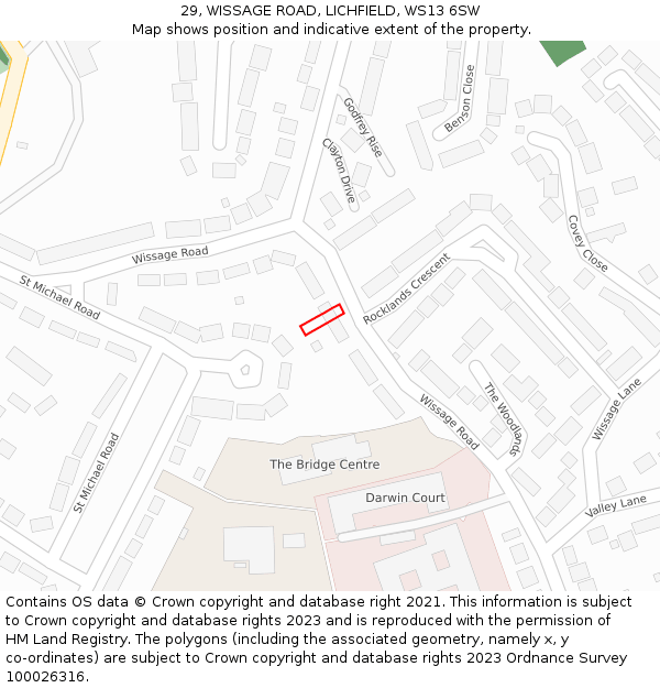 29, WISSAGE ROAD, LICHFIELD, WS13 6SW: Location map and indicative extent of plot