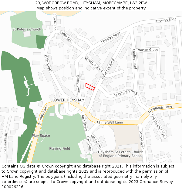 29, WOBORROW ROAD, HEYSHAM, MORECAMBE, LA3 2PW: Location map and indicative extent of plot