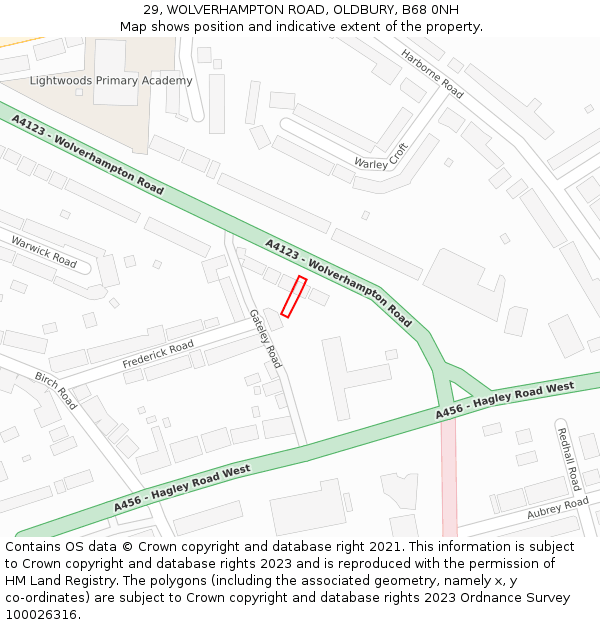 29, WOLVERHAMPTON ROAD, OLDBURY, B68 0NH: Location map and indicative extent of plot