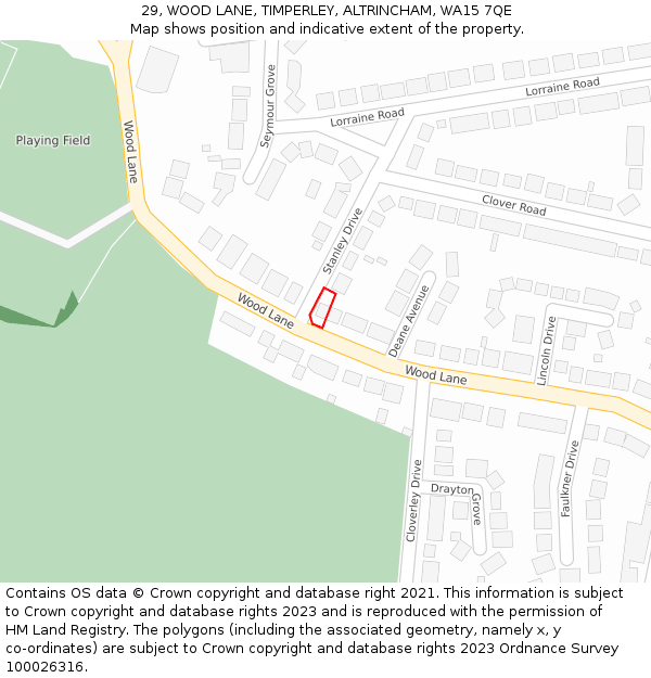 29, WOOD LANE, TIMPERLEY, ALTRINCHAM, WA15 7QE: Location map and indicative extent of plot