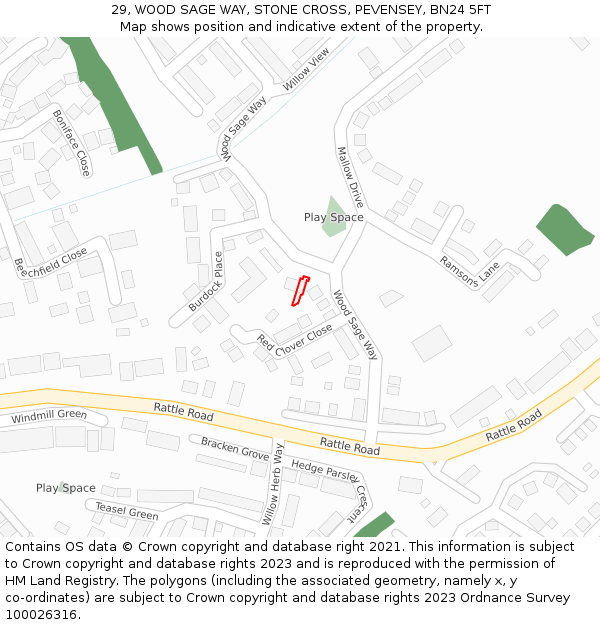 29, WOOD SAGE WAY, STONE CROSS, PEVENSEY, BN24 5FT: Location map and indicative extent of plot