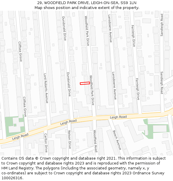 29, WOODFIELD PARK DRIVE, LEIGH-ON-SEA, SS9 1LN: Location map and indicative extent of plot