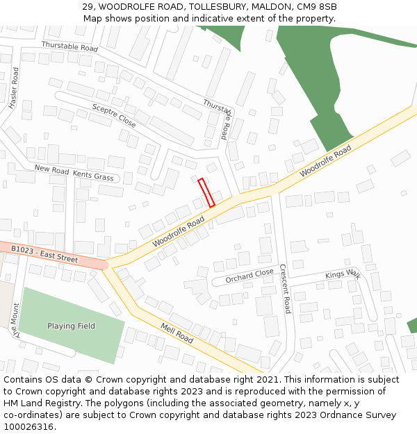 29, WOODROLFE ROAD, TOLLESBURY, MALDON, CM9 8SB: Location map and indicative extent of plot