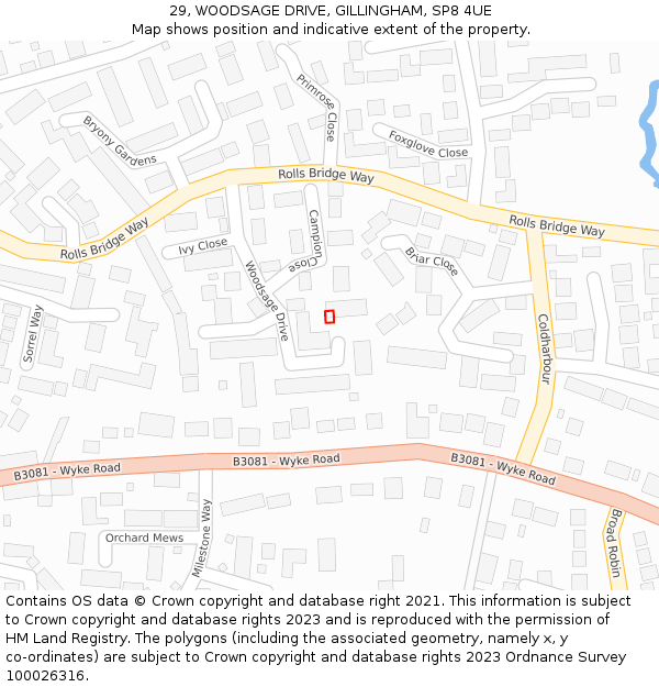 29, WOODSAGE DRIVE, GILLINGHAM, SP8 4UE: Location map and indicative extent of plot