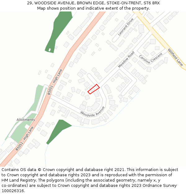 29, WOODSIDE AVENUE, BROWN EDGE, STOKE-ON-TRENT, ST6 8RX: Location map and indicative extent of plot