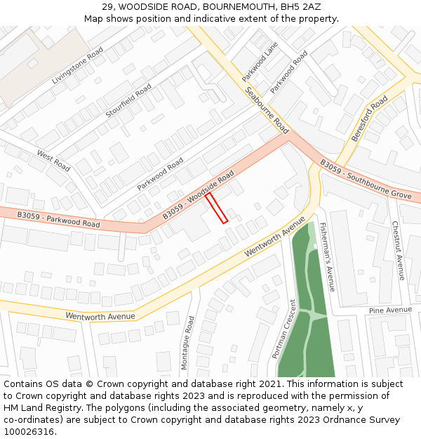 29, WOODSIDE ROAD, BOURNEMOUTH, BH5 2AZ: Location map and indicative extent of plot