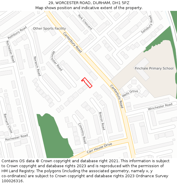 29, WORCESTER ROAD, DURHAM, DH1 5PZ: Location map and indicative extent of plot