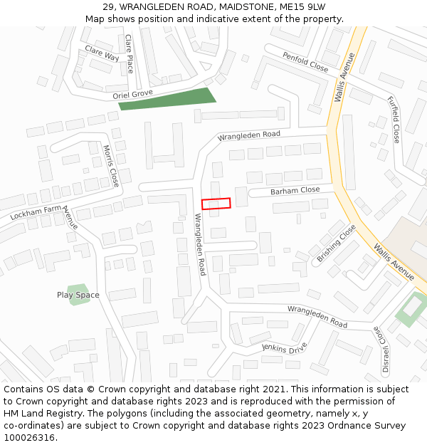 29, WRANGLEDEN ROAD, MAIDSTONE, ME15 9LW: Location map and indicative extent of plot