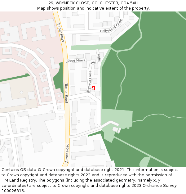 29, WRYNECK CLOSE, COLCHESTER, CO4 5XH: Location map and indicative extent of plot