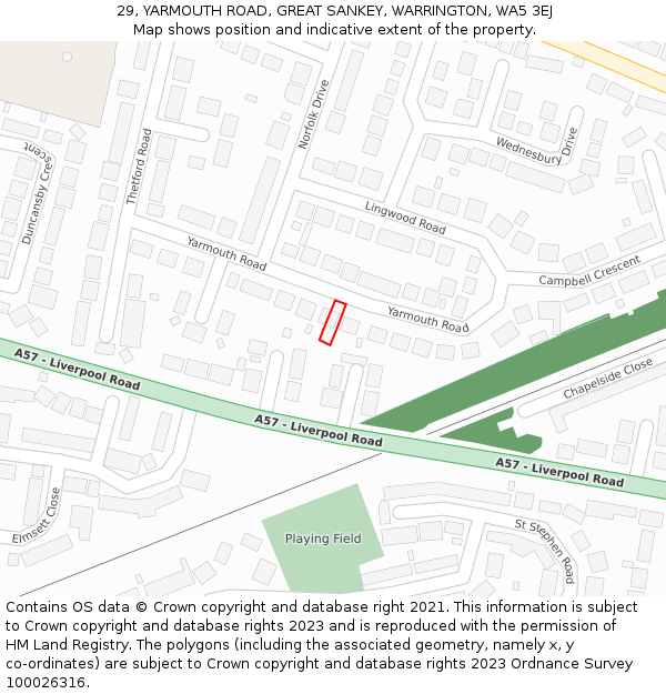 29, YARMOUTH ROAD, GREAT SANKEY, WARRINGTON, WA5 3EJ: Location map and indicative extent of plot