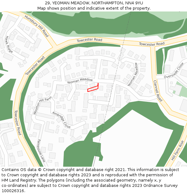 29, YEOMAN MEADOW, NORTHAMPTON, NN4 9YU: Location map and indicative extent of plot