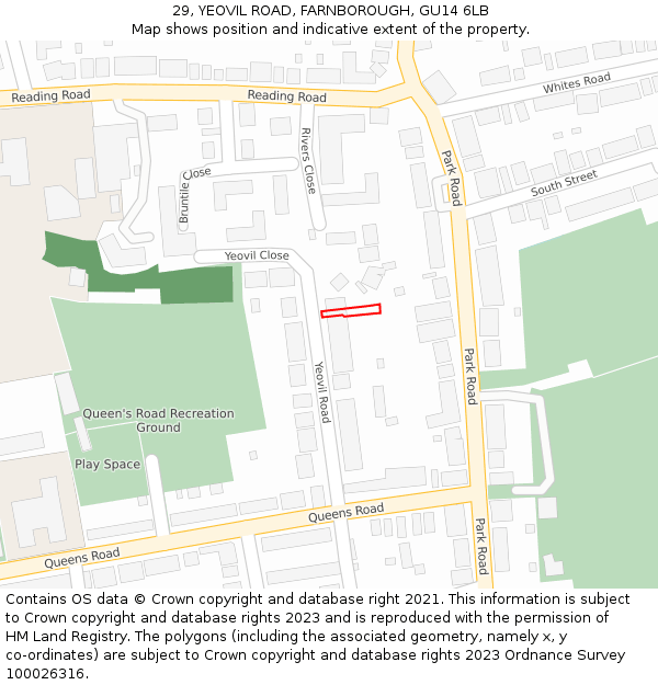 29, YEOVIL ROAD, FARNBOROUGH, GU14 6LB: Location map and indicative extent of plot