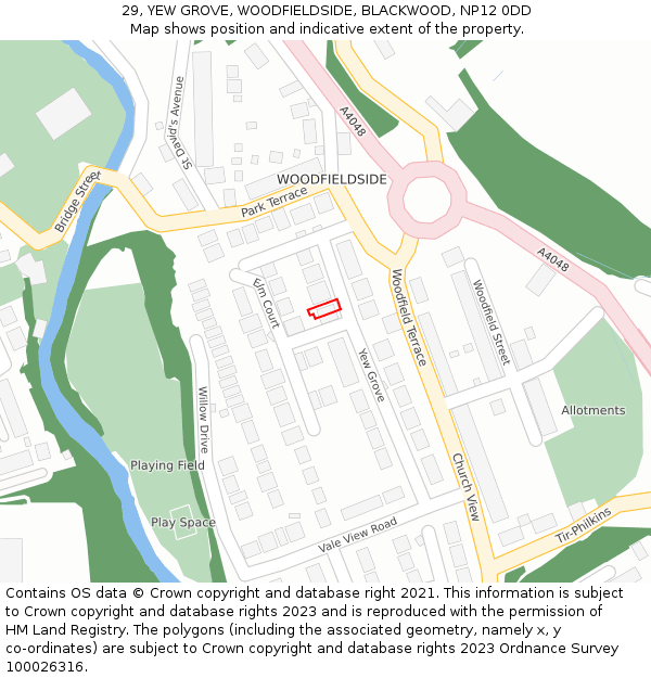 29, YEW GROVE, WOODFIELDSIDE, BLACKWOOD, NP12 0DD: Location map and indicative extent of plot