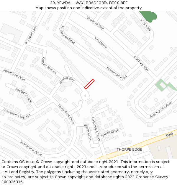 29, YEWDALL WAY, BRADFORD, BD10 8EE: Location map and indicative extent of plot