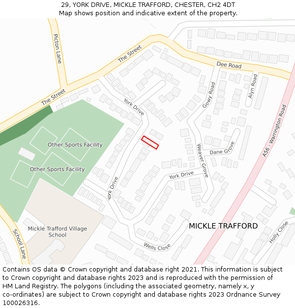 29, YORK DRIVE, MICKLE TRAFFORD, CHESTER, CH2 4DT: Location map and indicative extent of plot