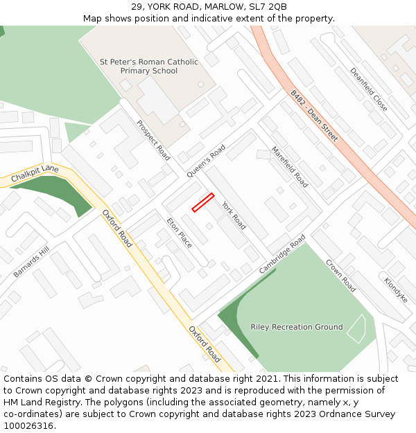 29, YORK ROAD, MARLOW, SL7 2QB: Location map and indicative extent of plot