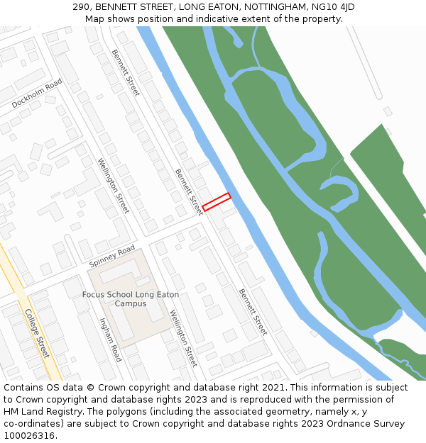 290, BENNETT STREET, LONG EATON, NOTTINGHAM, NG10 4JD: Location map and indicative extent of plot