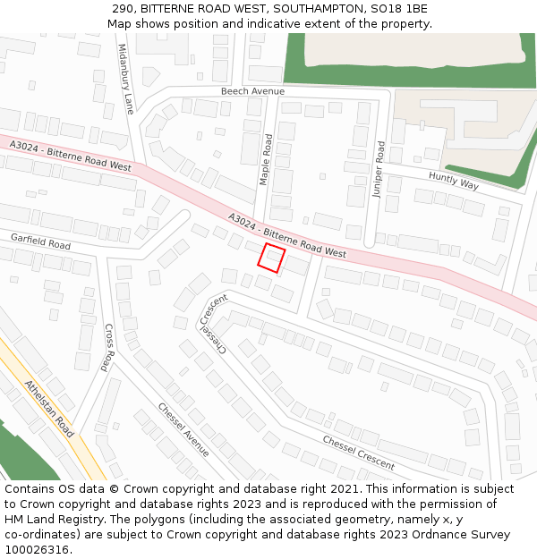 290, BITTERNE ROAD WEST, SOUTHAMPTON, SO18 1BE: Location map and indicative extent of plot
