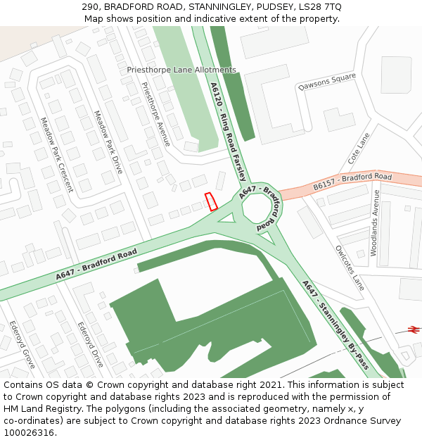 290, BRADFORD ROAD, STANNINGLEY, PUDSEY, LS28 7TQ: Location map and indicative extent of plot