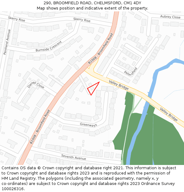 290, BROOMFIELD ROAD, CHELMSFORD, CM1 4DY: Location map and indicative extent of plot