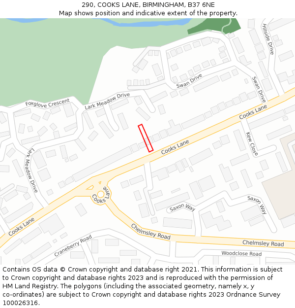 290, COOKS LANE, BIRMINGHAM, B37 6NE: Location map and indicative extent of plot