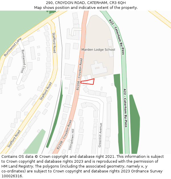 290, CROYDON ROAD, CATERHAM, CR3 6QH: Location map and indicative extent of plot